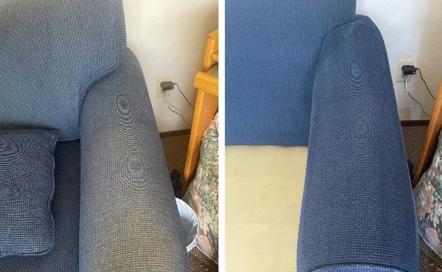 Blue sofa armrest cleaning before and after in Sunnyvale